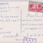 Barbados - Barbados GPO 1963 24 C. Karte n. SCHWEDEN viol. Ra2 "O.A.T. F.S."