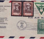 Dominikanische Rep. - 2x3 C. Valdez/Trauer u.a. Luftpostbrief n. NEUSEELAND 1940