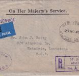 Antigua - St. Johns 1963 Luftpost-Einschreibe-Postsache n. USA (Metairie)