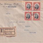 Chile - 4x20 C. Bulnes Einschreibebrief i.d. SCHWEIZ Santiago - Grüsch 1920
