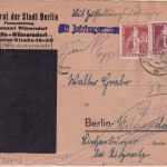 Berlin - 60+24 Pfg 75 J. UPU Ortszustellurkunde Wilmersdorf 5.5.49 Retourvermerk