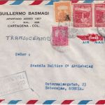 Kolumbien - 2x10 C. Wasserfall u.a. Luftpostbrief n. SCHWEDEN Cartagena 1953