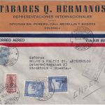 Kolumbien - 50 C. Flugpostaugabe "L" u.a. Luftpostbrief n. SCHWEDEN Bogota 1952