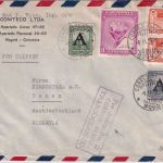 Kolumbien - 30+40 C. "Avianca" u.a. Luftpostbrief Bogota - Essen 1951
