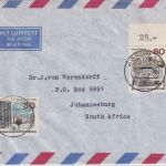 Berlin - 80+50 Pfg. Neu-Berlin Luftpostbrief n. SÜDAFRIKA 1965
