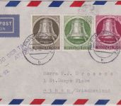 Berlin - 40 Pfg. Glocke rechts u.a. Luftpostbrief/Erstflug TAE FFM Athen 30.4.52