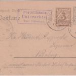 Bayern - Unterachtel T. Hüttenbach Posthilfsstelle Ra3 3+2 Pfg. Ganzsache 1907