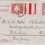 Bayern - 10 Pfg. Rauten Ganzsache+Zusatz n. USA Obernzell - Hoboken 1908