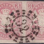 Bayern - 3 Kr. Wappen geschn. waagr. Paar/Bogenrand oMR 32 (Augsburg)