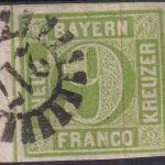 Bayern - 9 Kr. Quadrat grün Randstück gMR 217 (München)