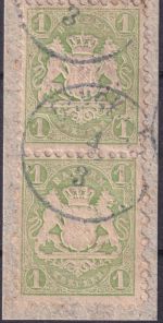 Bayern - 1 Kr. Wappen gez. senkr. 3er-Streifen 22mm K1 Gangkofen 4/3 Briefstück