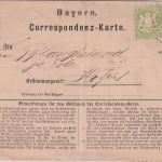 Bayern - 2x1 Kr. Wappen gez Correspondenzkarte viol. 22mm-K1 Waldsassen 1/4 1873