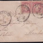 Bayern/England - 3x3 Kr. Wappen gez. Brief K1 Speyer - Manchester 1874