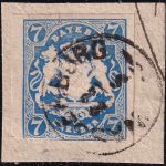 Bayern - 7 Kr. Wappen geschn. c-Farbe Briefstück Zier-K1 Wasserburg 23/5