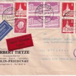 Berlin 8+5 Pfg. Stadtbilder 4er-Blöcke u.a. Lupo-Eilbrief SW11 - Würzburg 1959