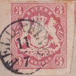 Bayern - 3 Kr. Wappen geschn. Fingerhut-K1 Feldafing 11/7 Briefstück
