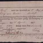Bayern - Kitzingen 1827 Aufgabeschein f. Chargebrief an den König von Bayern