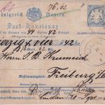 Bayern - 7 Kr. Ganzsache/Postanweisung K1 Lindau 21/9 - Freiburg i.B. 1875