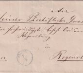 Bayern - 7 Kr. Wappen gez. Bischofsbrief n. Regensburg viol. 22mm-K1 Haidhof 7/5