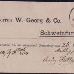 Bayern - 1 Kr. Wappen gez. Firmenpostkarte K1 Kitzingen Schweinfurt 24/12 (1874)