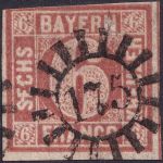 Bayern - 6 Kr. Quadrat braun Platte I Plattenfehler ! gMR 175 (Landshut)