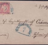 Bayern - 3 Kr. Wappen gez. Brief blauer HKS Gerolzhofen 11/7 n. Schweinfurt