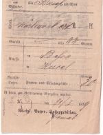 Bayern - Lauterecken 31/1 schwarzer kl. K1 Typ 17 Fahrpost-Aufgabeschein 1879