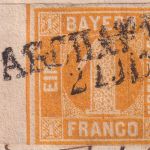 Bayern - 1 Kr. Quadrat gelb Randstück Ortsbrief/Frachtgut L2 Aschaffenburg 1866