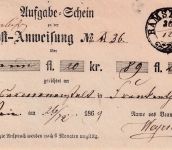 Bayern - Ramstein 26/12 schwarze Sondertype Aufgabeschein f. Postanweisung 1869