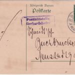 Bayern - Gerhardshofen T. Dachsbach Posthilfsstelle Ra3 +Bahnpost Ganzsache 1914