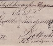 Bayern - 7 Kr. Wappen geschn. Brief oMR 418 Regensburg - Rottenburg 1868