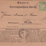 Bayern - 2x1 Kr. Wappen gez. Correspondenzkarte HKS Bayreuth 3/9 - Köln 1872