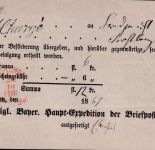 Bayern - München Charge roter L4 Postaufgabeschein (RBf. n. Trostberg) 1867