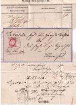 Bayern - 3 Kr. Wappen geschn. HKS Arnstein 2/7 Empfangsschein n Schweinfurt 1870