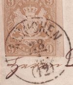 Bayern/Ungarn - 9 Kr. Wappen geschn. Chargebrief kl. K1 München - Pesth 1867