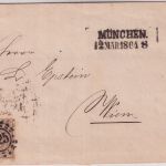 Bayern/Österreich - 9 Kr. Quadrat braun Brief oMR 325 L2 München 12. MAR 1864
