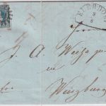 Bayern - 3 Kr. Quadrat blau Brief gMR 121 Euerdorf - Würzburg 1857 - Gemünden !!