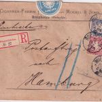 Bayern - 10+20 Pfg. Wappen Einschreibebrief/Postauftrag Rülzheim - Hamburg 1892