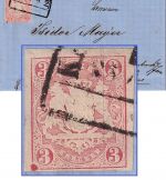 Bayern - 3 Kr. Wappen geschn. (Druckzufälligkeit) Brief Bahnpost (München 1867)