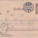 DR - Metz 1897 Soldatenbrief Vignette portofreie Karte n. Zweibrücken