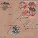 DR/Schweiz - 4x10 Pfg. Germania Brief Stettin - Aarau 2.9.20 - 20 Rp. Nachporto