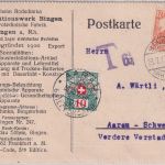 DR/Schweiz - 7 1/2 Pfg. Germania Karte Bingen - Aarau 1917 - Nachporto
