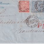 NDP/Frankreich - 2 Gr. waagr. Paar + 1/2 Gr. dst. Brief K1 Hamburg P.E. 5 1869
