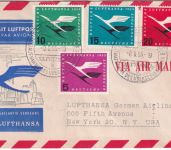 BRD - Lufthansa Erstflug Düsseldorf - New York 8.6.55 Satzfrankatur