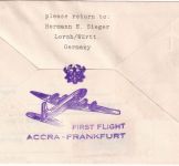 Ghana - Lufthansa-Erstflug Accra - Frankfurt a/M. 5.3.62 vorber. Rückflugpost R!