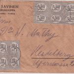 Finnland - 5 P. Löwe 4er+6er-Block Brief Voikka - Heidelberg 1920