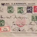 Schweden - 4x5 Ö. Löwe u.a. Luftpost-Einschreibebrief Malen - Berlin 1933