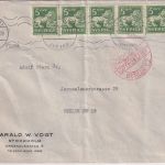 Schweden - 5 Ö. Löwe 5er-Streifen Luftpostbrief Stockholm - Berlin 1933