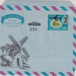 Antigua - 15+15 P. windmill surcharged aerogramme air letter stationery unused