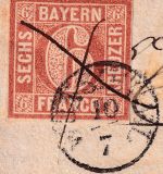 Bayern - 6 Kr. Quadrat braun Platte I Brief Fingerhut-K1 Wunsiedel 10/7 + Fdzg.